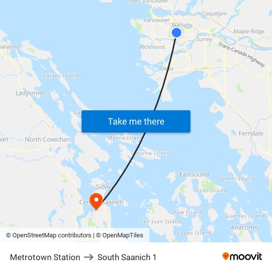Metrotown Station to South Saanich 1 map