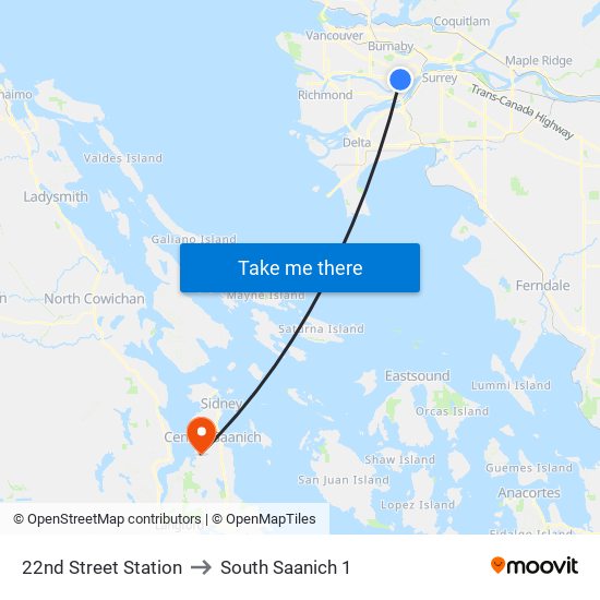 22nd Street Station to South Saanich 1 map