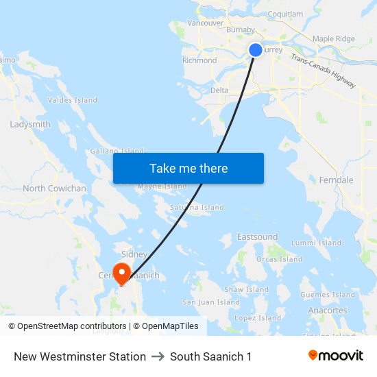 New Westminster Station to South Saanich 1 map