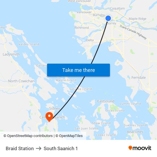 Braid Station to South Saanich 1 map