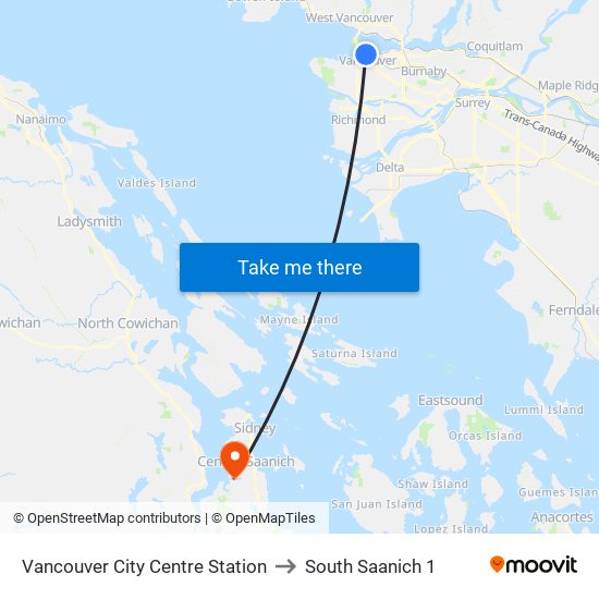 Vancouver City Centre Station to South Saanich 1 map