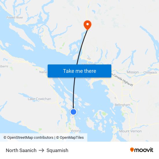 North Saanich to Squamish map