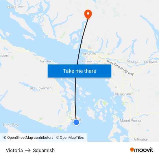 Victoria to Squamish map
