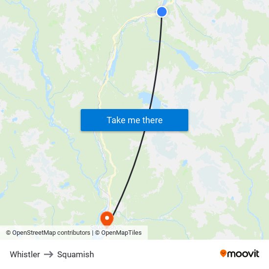 Whistler to Squamish map