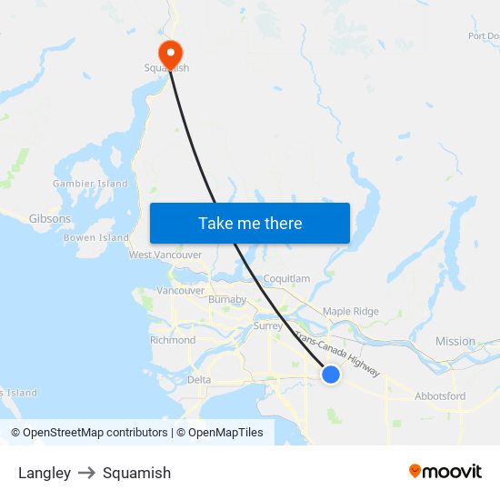 Langley to Squamish map