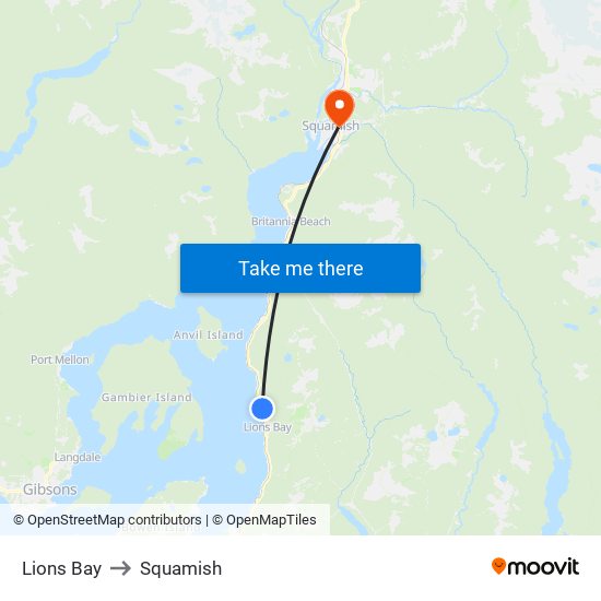 Lions Bay to Squamish map