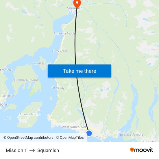 Mission 1 to Squamish map