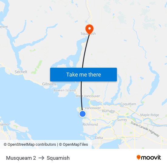 Musqueam 2 to Squamish map