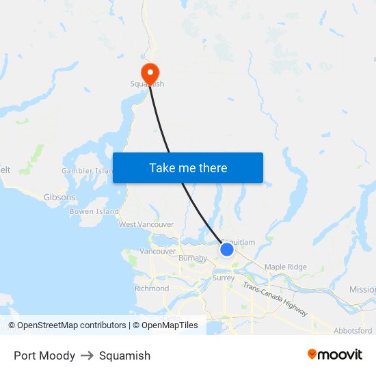 Port Moody to Squamish map