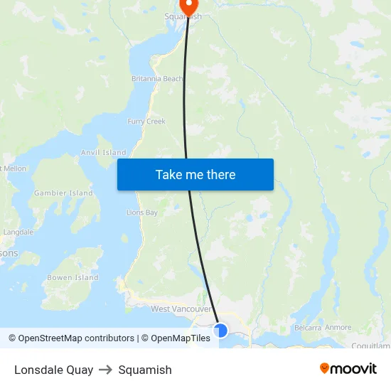 Lonsdale Quay to Squamish map