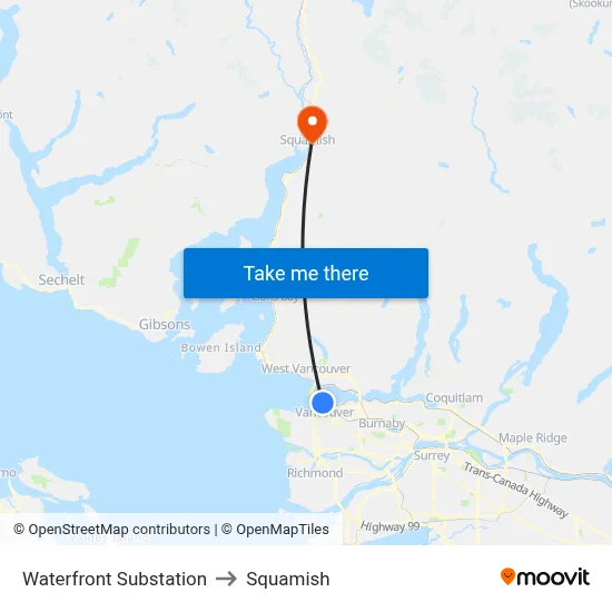 Waterfront Substation to Squamish map