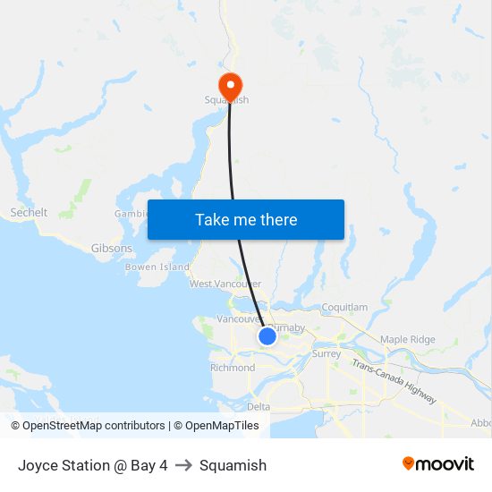 Joyce Station @ Bay 4 to Squamish map