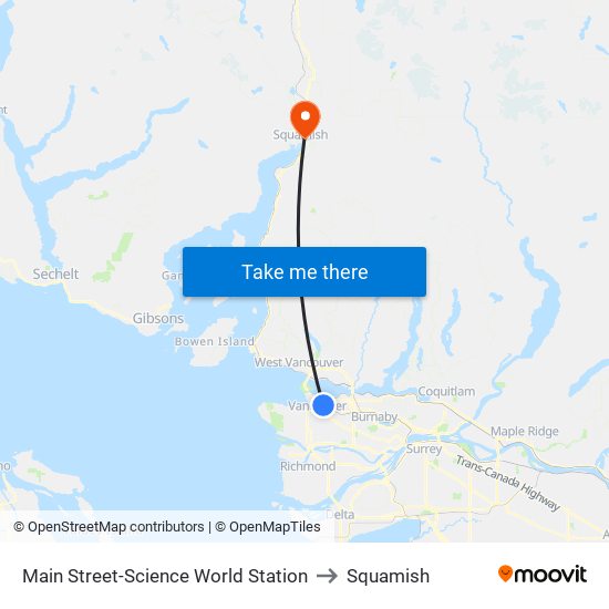 Main Street-Science World Station to Squamish map