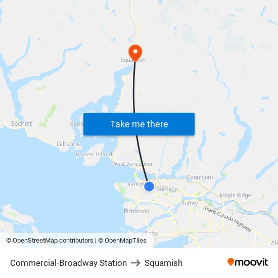 Commercial-Broadway Station to Squamish map