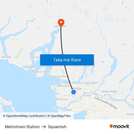 Metrotown Station to Squamish map