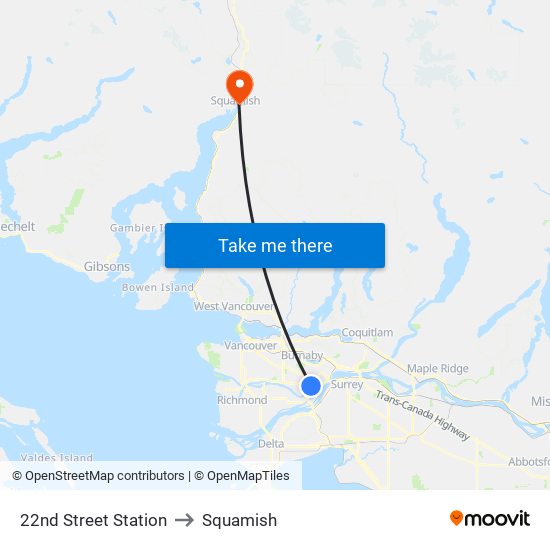 22nd Street Station to Squamish map
