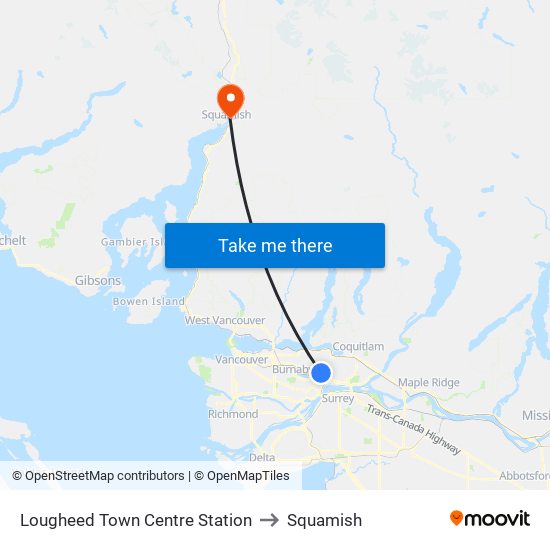 Lougheed Town Centre Station to Squamish map