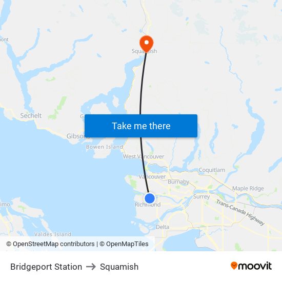 Bridgeport Station to Squamish map