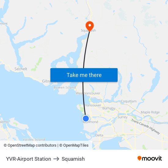 YVR-Airport Station to Squamish map