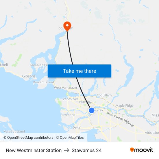 New Westminster Station to Stawamus 24 map