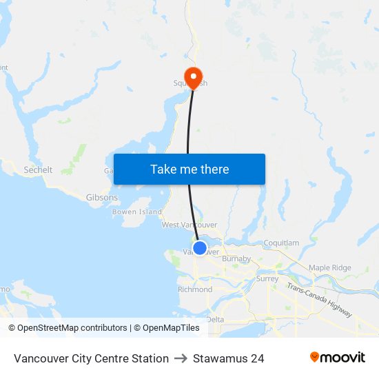 Vancouver City Centre Station to Stawamus 24 map