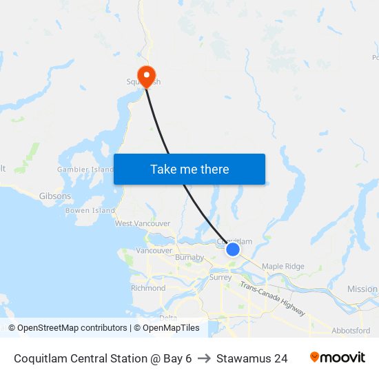 Coquitlam Central Station @ Bay 6 to Stawamus 24 map
