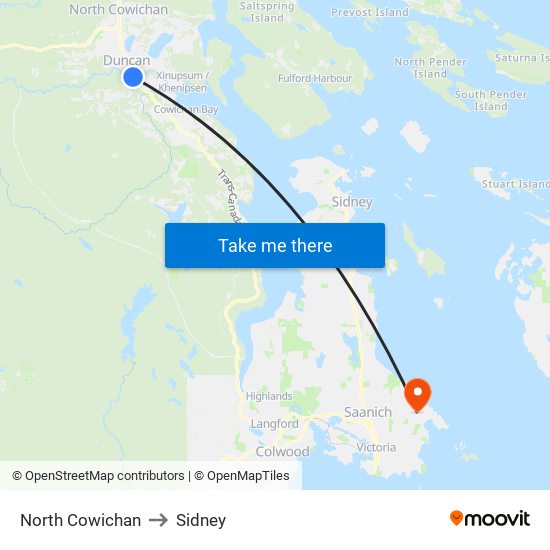 North Cowichan to Sidney map