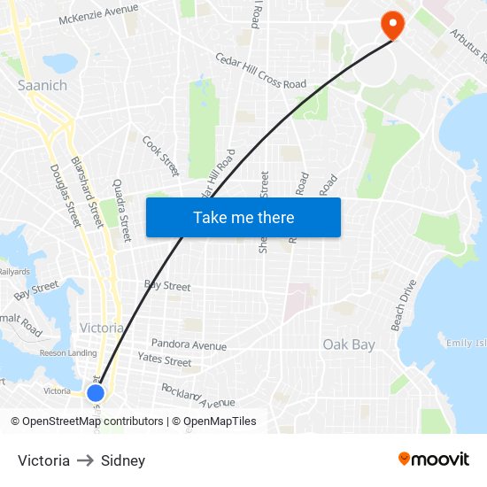 Victoria to Sidney map