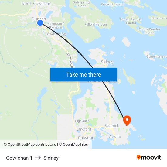 Cowichan 1 to Sidney map