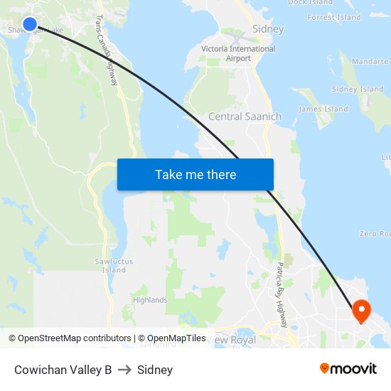 Cowichan Valley B to Sidney map