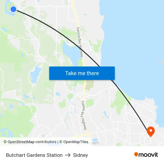 Butchart Gardens Station to Sidney map