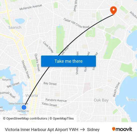 Victoria Inner Harbour Apt Airport YWH to Sidney map