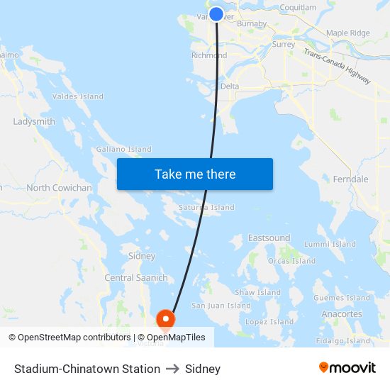 Stadium-Chinatown Station to Sidney map