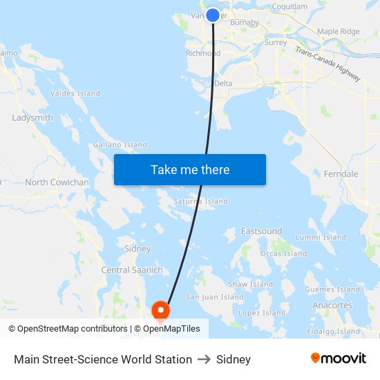 Main Street-Science World Station to Sidney map
