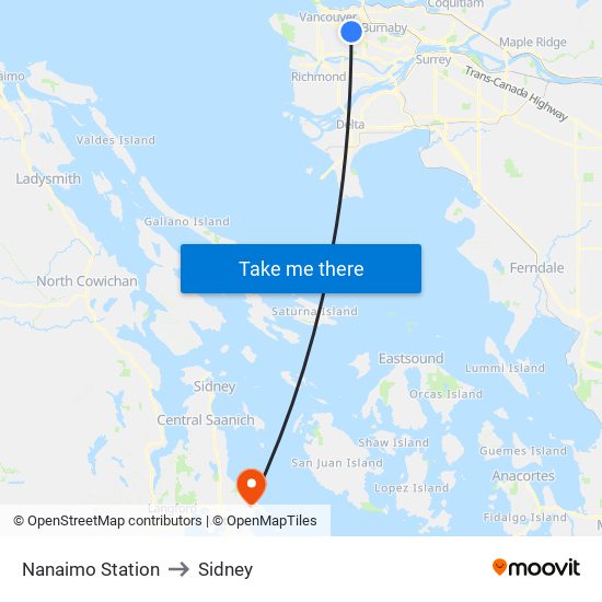 Nanaimo Station to Sidney map