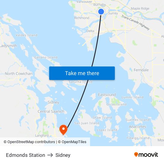 Edmonds Station to Sidney map