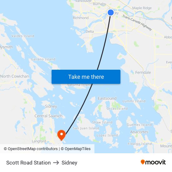 Scott Road Station to Sidney map
