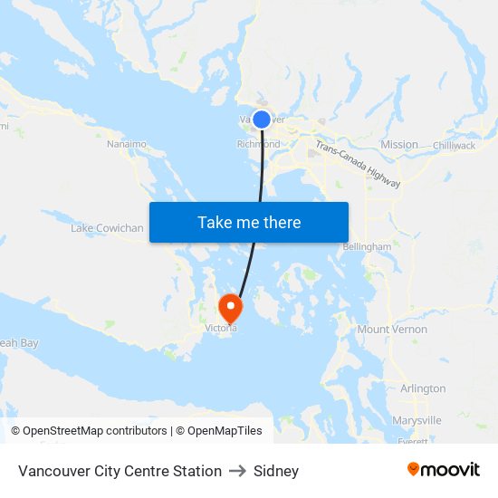 Vancouver City Centre Station to Sidney map