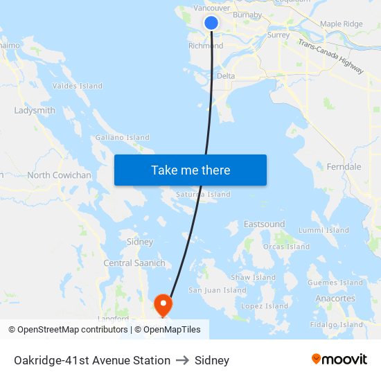Oakridge-41st Avenue Station to Sidney map