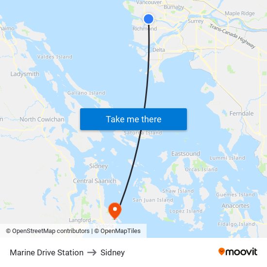Marine Drive Station to Sidney map