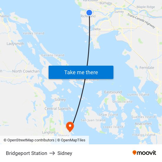 Bridgeport Station to Sidney map