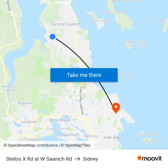 Stellys X Rd at W Saanich Rd to Sidney map
