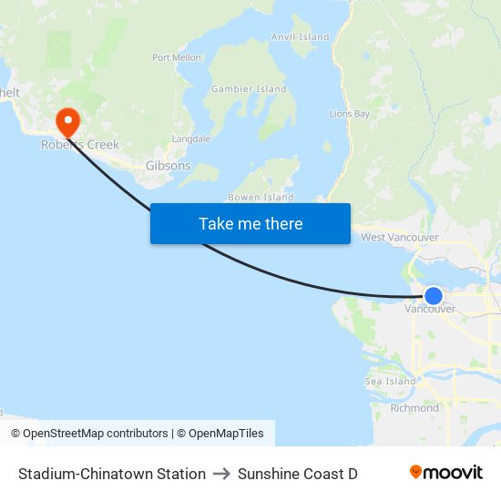 Stadium-Chinatown Station to Sunshine Coast D map
