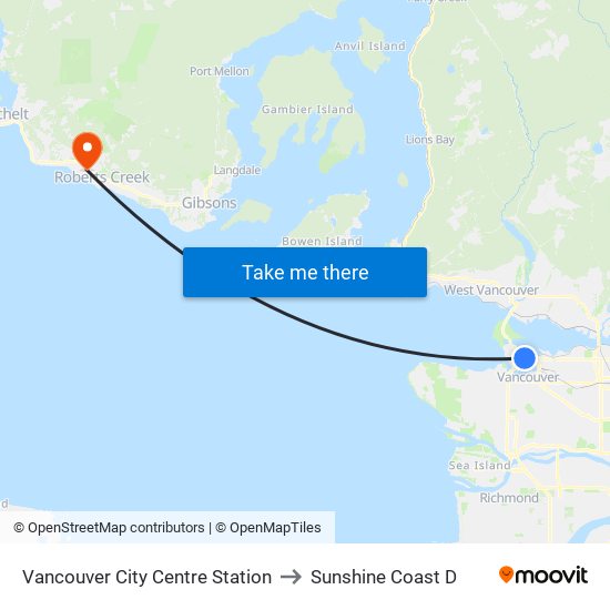 Vancouver City Centre Station to Sunshine Coast D map