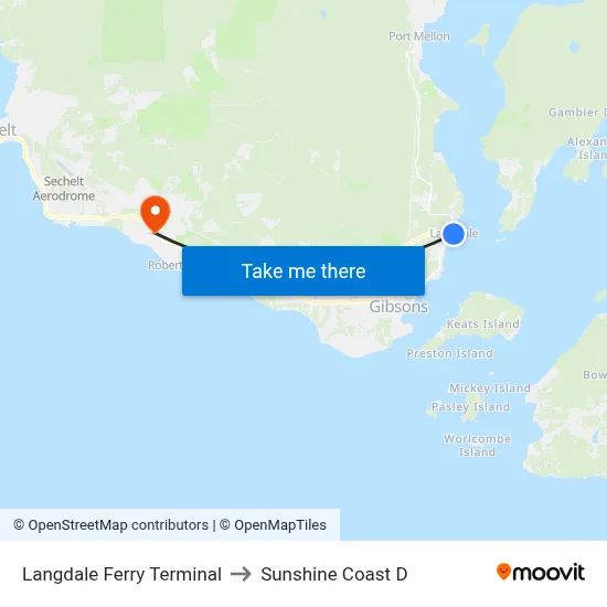 Langdale Ferry Terminal to Sunshine Coast D map