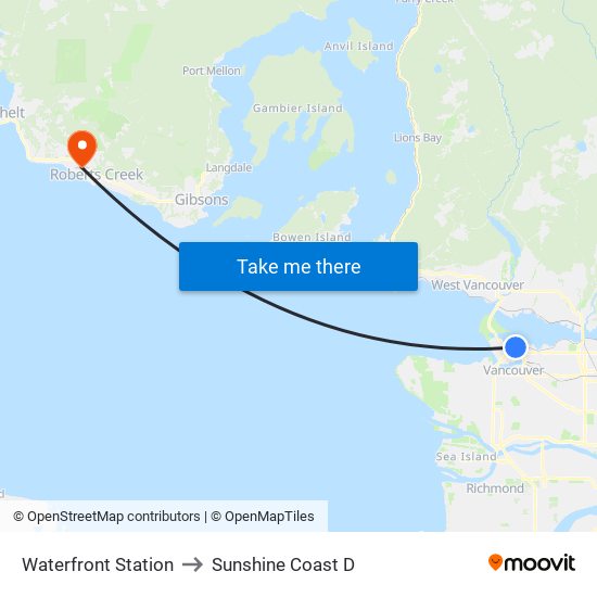 Waterfront Station to Sunshine Coast D map