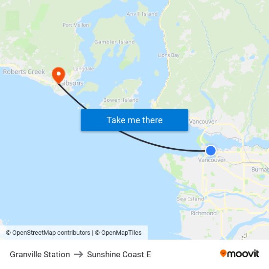 Granville Station to Sunshine Coast E map