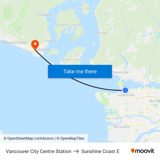 Vancouver City Centre Station to Sunshine Coast E map