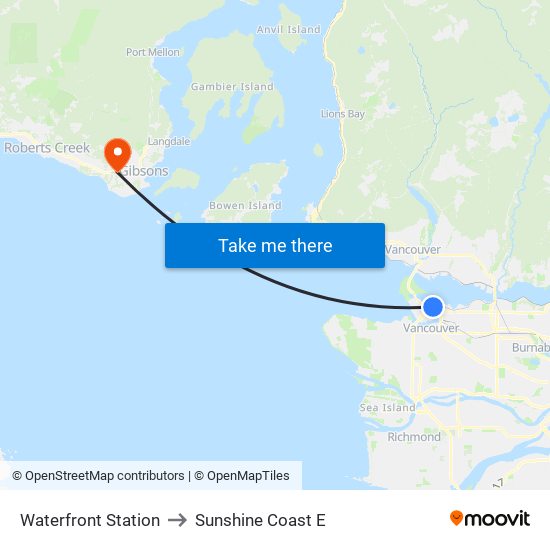 Waterfront Station to Sunshine Coast E map