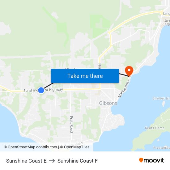 Sunshine Coast E to Sunshine Coast F map